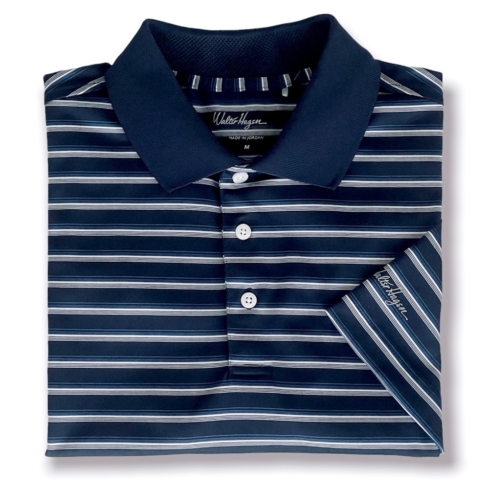 Walter Hagen Golf Polo Shirt Striped Short Sleeve Stretch Blue Collared …